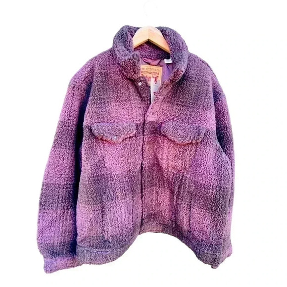 Levi’s Cozy Vintage Relaxed Fit Sherpa Trucker Shirt Jacket Men Size XL Burgundy - Picture 1 of 9